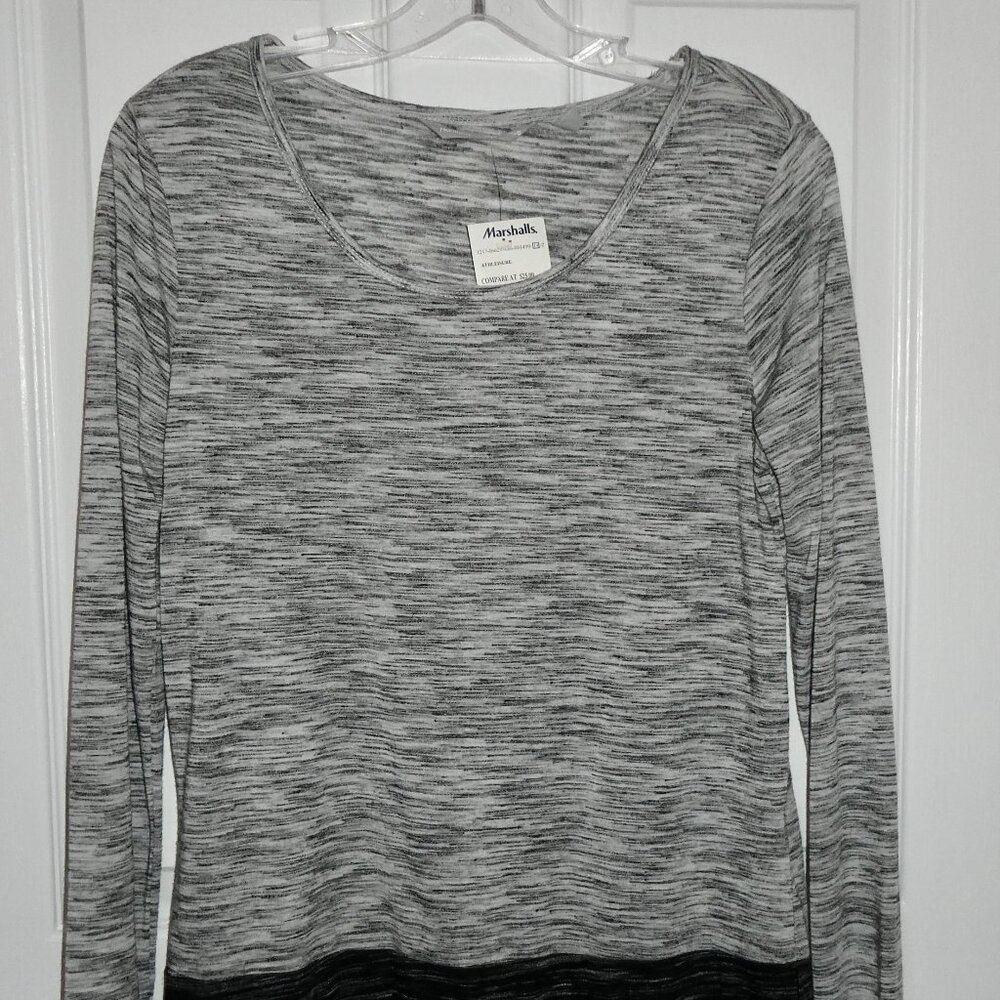 BRAND NEW HARMONY BALANCE BLACK & GRAY TUNIC LONG SHIRT TOP WOMENS SIZE SMALL